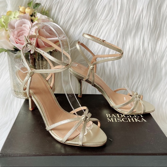 Badgley Mischka Shoes - Badgley Mischka Gold Leather Wedding Heels Sandals